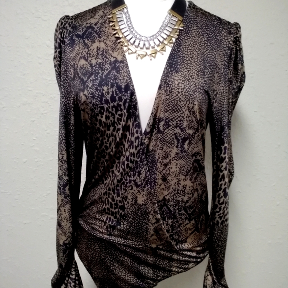 AFRM Animal Print Bodysuit - Black and Brown